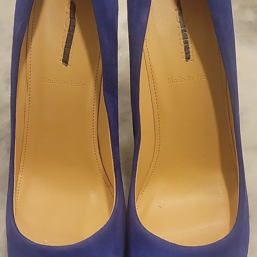 NEW J Crew Blue Suede Mona Modest Rounded Toe Heels Office Pumps Work 7.5 Y2k - Picture 4 of 8